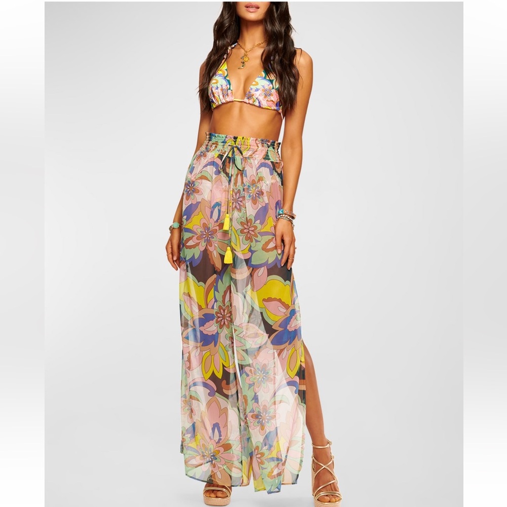 Ramy Brook Multicolor Floral Sheer Maxi Swim Coverup - Yellow, Pink, Blue